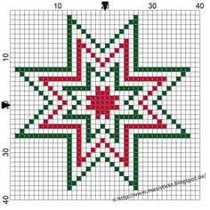 a cross stitch pattern with red, green and white stars