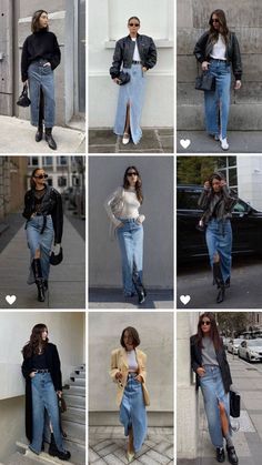 Demin Skirt Outfit, Skirt Outfit Fall, Rok Outfit, Jean Skirt Outfits, Long Jean Skirt, Skirt Outfits Fall, Midi Skirt Outfit, Long Skirt Outfits