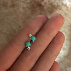 Diamond & Turquoise Stud Earrings | La Kaiser Western Earring Stack, Western Ear Piercings, Western Fashion Jewelry, Southern Jewelry, Turquoise Jewelry Earrings, Beautiful Baubles, Country Jewelry, Western Accessories, Turquoise Stud Earrings