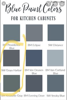 the blue paint colors for kitchen cabinets are shown in different shades and sizes, including grays