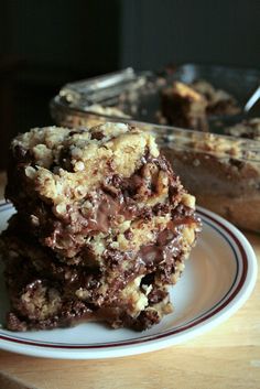 chocolate chip cookie bars stacked on top of each other