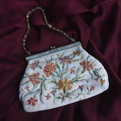 Beautifully Feminine Beaded Handbag Featuring A Vibrant Embroidered Floral Motif. Made In France. In Good, Perfectly Useable Antique Condition, With Wear Consistent To Age - Please Examine Photos Carefully And Take Note Of The Minor Corrosion On Hardware, Age Spots On Silk Lining, And Slight Discoloration Of Some Beads. This Beauty Would Make A Wonderful Addition To Any Antique Lover’s Accessory Wardrobe. Chain Is Strong And Still Firmly Attached. No Chips / Cracks In The Pearl Tile Details Or Crystal Clasp. Length: Depth: Opening: Strap Drop: Floral Beaded Embroidered Handmade French Antique Purse Handbag Pearl Crystal White Embellished Clutch Bag, Vintage White Embroidered Bags, White Embroidered Rectangular Evening Bag, White Bag With Pearl Embroidery For Everyday Use, White Rectangular Evening Bag With Handwork, White Pearl Embroidered Bag For Everyday Use, White Embellished Bag For Everyday Use, Vintage White Embellished Evening Bag, Embroidered White Shoulder Bag For Wedding