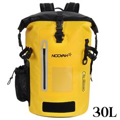 a yellow backpack with black straps on it