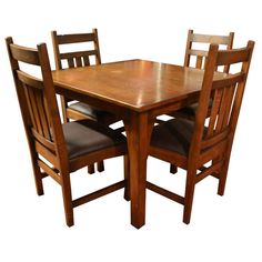 Mission Style White Oak Square Dining Table Set - (2 Colors Available) - Crafters and Weavers Square Dining Table Set, Kitchen Table Oak, Oak Chairs, Mission Style Furniture, Mission Furniture, Stained Table, Mission Oak, Oak Chair, Square Dining Table