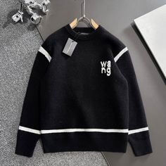 Jacquard Letter Crew Neck Sweater Sweaters Crewneck, Alexander Wang, Crew Neck Sweater, Neck Sweater, Alexander, Men Sweater, Black White, Man Shop, Crew Neck