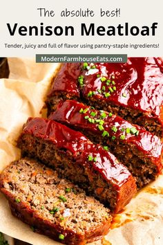 meatloaf with ketchup and green onions on top, sliced into slices