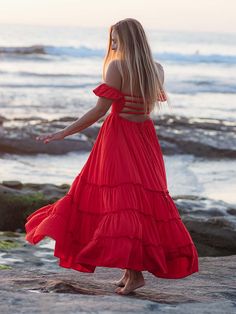 Cocopina boho chic women's clothing - belle maxi dress dress in red