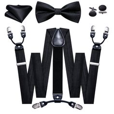 Suspender Size:125cm*3.5cm? ?Bowtie Size:?4.72"?x 2.36?¡À (12cm?x?6cm) Material Used: Genuine Leather +Double String Elastic Polyester Color: Same as the picture Application/Use: Adults, Unisex Suspenders Men, Bowtie And Suspenders, Suspenders Set, Black Bow Tie, Smart Casual Style, Bow Tie Set, Tie Set, Braces, Formal Occasion