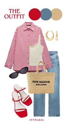 Blue And Red Outfit Aesthetic, Red Striped Shirt Outfit, Red Shirt Outfit, Chic Mom Outfits, Outfits With Striped Shirts, Shirt Outfit Ideas, Red Striped Shirt, Modest Casual Outfits, Looks Jeans