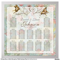 a wedding seating chart with butterflies on it