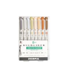 the zebra marker set includes eight markers and four different colored inks in each box