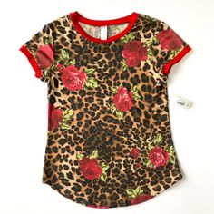 Red Rose Animal Print Top Size Small Burnout Fitted Short Sleeve Tee Shirt Print Is Modeled After Dolce & Gabana Condition Is New With Tags Shipped With Usps First Class Package Red Short Sleeve Tops With Floral Print, Red Floral Print Short Sleeve Tops, Red Short Sleeve Top With Floral Print, Red Floral Print Short Sleeve T-shirt, Red Rose Print Top For Spring, Red Cotton Tops With Rose Print, Red Rose Print Cotton Tops, Tee Shirt Print, Red Rose