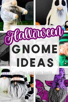 halloween gnomes and witches with text overlay that reads, halloween gnome idea's