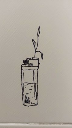 a drawing of an apple in a flask filled with water on a white surface