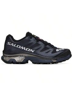 Salomon 
Black XT-4 OG Sneakers 
Low-top SensiFit™ mesh sneakers in black. Bonded trim throughout. 
. Quicklace™ closure 
. Padded tongue and collar 
. Logo printed at outer side and heel tab 
. Mesh lining 
. Molded OrthoLite® insole 
. Agile Chassis™ EVA rubber midsole 
. Treaded Mud Contagrip® rubber outsole 
Supplier color: Black/Ebony/Silver metallic 
Upper: textile. Sole: rubber. 
Made in China. 
232837M237003 
Black XT-4 OG Sneakers default         Sports & Outdoor Shoes, size features ar Sports Low-top Sneakers With Studded Outsoles, Lace-up Sneakers For Outdoor Activities, Low-top Running Shoes With Studded Outsoles For Jogging, Athleisure High-top Running Shoes With Studded Outsoles, Functional Trail Running Shoes With Studded Outsoles, High-top Running Shoes With Studded Rubber Outsoles For Outdoor, Low-top Trail Running Shoes With Studded Outsoles, Sports Walking Shoes With Studded Rubber Outsoles, Functional Running Shoes With Studded Outsoles For Outdoor