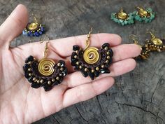 "This listing for one earrings. The earrings made with chips stone, brass beads on dark brown waxed and brass ear wires. Total length about: 4×5 cm ~Choose the color of stones from the drop-down menu. ✈️ Shipping.. The item shipped by Registered Airmail Thailand Post within 3-5 working days after payment received. **If you will NOT be home to sign for the package, Please leave note to me in the \" message to seller\" so I will send with non registered mail for you BUT you can not track online. - Handwoven Brass Earrings For Gift, Brown Woven Bohemian Jewelry, Handwoven Brass Dangle Earrings, Handwoven Brown Bohemian Earrings, Bohemian Handwoven Brass Earrings, Wire Weaving, Stone Earrings, Chandelier Earrings, Women's Earrings