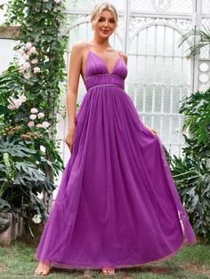 Product Code: FSWD1562 Embellishment: Mesh Fabric: 100% Polyester Back Style: Zipper Up Fully Lined: Yes Built-in Bra: No Available Color: Purple Stretch: Moderate Fits true to size Imported Model Information: Height: 5' 2" Bust: 34'' Waist: 25“ Hips: 35” wearing US size Small Purple Maxi Evening Dress For Summer, Purple A-line Evening Dress For Summer, Purple A-line Summer Evening Dress, Pleated Empire Waist Party Dress, Pleated Empire Waist Dress For Party, Spring Empire Waist Evening Dress, V-neck Lined Maxi Dress For Prom, Lined V-neck Maxi Dress For Prom, Spring V-neck Pleated Evening Dress