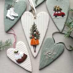 christmas ornaments are arranged in the shape of hearts