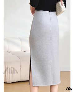 Zlily - Hand-Stitched Dual-Sided Wool Skirt - Midi-Length Woolen Skirt Winter Solid Color Pencil Skirt, Winter Full Length Stretch Maxi Skirt, Winter Stretch Maxi Skirt, Casual Long Skirt With Split Design, Fitted Ankle-length Skirt, Winter Full Length Stretch Skirt, Winter Full Length Solid Skirt, Casual Pencil Skirt With Split Design, Casual Knee-length Skirt With Side Slits