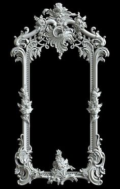 an ornate white frame on a black background