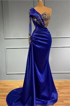 Mermaid Prom Dresses With Sleeves, Blue Prom Dresses Mermaid, Long Sleeve Prom Dress Mermaid, Long Sleeve Mermaid Prom Dress, Dress With Beads, Prom Dress With Train, Mermaid Evening Gown, Royal Blue Prom Dresses, Mermaid Prom Dress