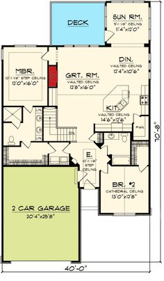 the first floor plan for this house shows the living area and kitchen, as well as the