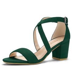 Playful straps crisscross at the ankle of a breezy sandal lifted to just-right height by a block heel. Sandal; Open Toe; Mid Block Heel; Cross Straps; Vamp: Faux Suede; Outsole: Rubber; Heel: ABS. Size: 9. Color: green. Gender: female. Age Group: adult. Pattern: Solid. Hot Pink Heels, Ankle Sandals, Ankle Strap Block Heel, Womens Chunky Heels, Red Sandals, Block Heel Sandals, Block Heel Shoes, Chunky Heels Sandals, Green Wedding Shoes