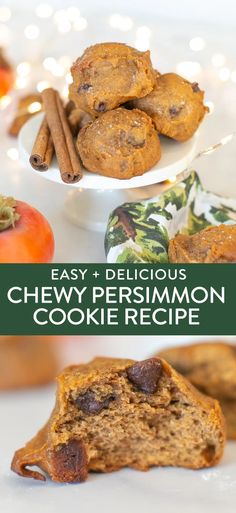 chewy and delicious chewy persimmon cookie recipe on a plate with cinnamon sticks