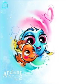 an image of a cartoon fish with hearts on it's back and the words ardentt above it