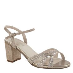 Ivy is a great 2.25 inch block heel sandal with a jeweled glitter vamp. The adjustable strap with buckle provides a great fit while the PCR sole material adds just enough traction. Comfortable Bride Shoes, Mother Of The Bride Shoes, Best Bridal Shoes, Bridal Shoes Low Heel, Low Block Heel Sandal, Bridal Wedding Shoes, Jeweled Sandals, Bride Hair, Low Heel Shoes