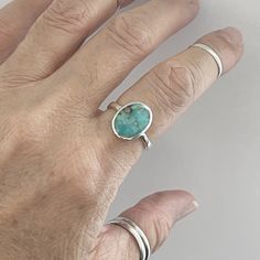 Sterling Silver Oval Solitaire Genuine Turquoise Ring, Silver Ring, Statement Ring, Boho Ring Turqoise Ring, Partner Rings, Large Turquoise Ring, Silver Turquoise Ring, Ring Inspo