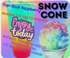 the flyer for snow cone is shown with an image of two different drinks in it