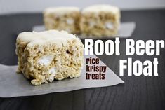 two pieces of cake sitting on top of a piece of paper with the words root beer float