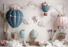 Hot Air Balloon Backdrop - Gatsby Backdrop Hot Air Balloon Backdrop, Globe Flowers, Pink Globe, Girl Cake Smash, Background Studio, Pregnant Wedding, Birthday Photography