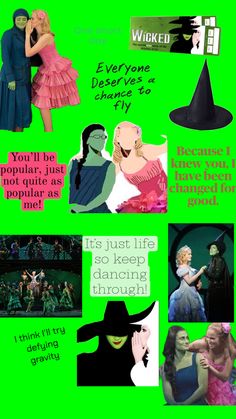 a collage of images with words and pictures on them that include witches, people in costumes