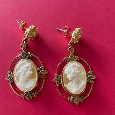 These Are Authentic Antique Cameos. They Are Set In 10 Karat Gold With Gold Filled Pierced Backings That Were Added When Converted For Pierced Ears. The Cameos Are Authentic And Beautiful. Cameo Earrings, Earrings Color, Pierced Ears, Ear Piercings, Gold Filled, Womens Sizes, Women Jewelry, 10 Things, Gold