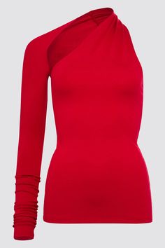 Off White Cocktail Top - Manhattan One Shoulder Top | Marcella Red One-shoulder Top For Night Out, Red One-shoulder Party Top, Chic Red One-shoulder Top, Red Asymmetrical Top For Fall, Elegant Red Asymmetrical Tops, Red Fitted Top For Night Out, Chic Red Fitted Top, Chic Red Asymmetrical Top, Red Stretch Top For Evening