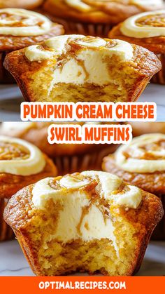 pumpkin cream cheese swirl muffins with text overlay