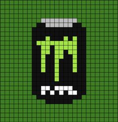 A small pixel art template of the Monster Energy soda drink aluminium can. Drinks Soda, Enjoying The Little Things, Graph Paper Drawings, 8bit Art