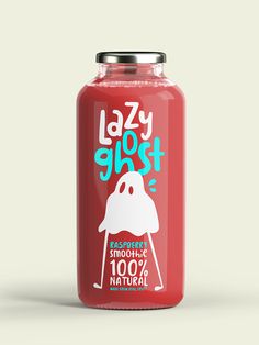 a red jar with the words lazy ghost on it's side and an image of a