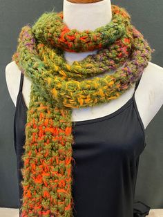 Funky Scarf, Swaggy Clothes, Crocheted Scarfs, Funky Scarves, Oc Clothes, Colorful Scarves, Cowl Neck Scarf, Dream Items, Scarf Ideas