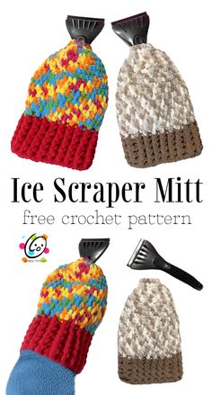 the ice scraper mitt is knitted with multicolored yarn