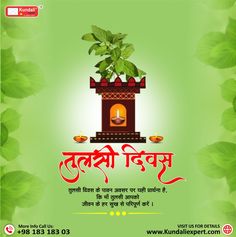 an advertisement for the festival of diwali with leaves and potted plant on green background