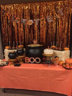 a table topped with lots of food and decorations