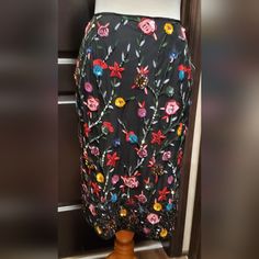 This Skirt Is Gorgeous! Beautiful Colors & Lots Of Sparkle! Tags Attached! Camille Marie Sequin & Embroidered Skirt Size 10 - Zipper On One Side Slits At Bottom For Easy Movement Fitted Multicolor Embroidered Skirt For Spring, Fitted Midi Skirt With Floral Embroidery, Fitted Floral Embroidered Midi Skirt, Fitted Multicolor Skirt With Floral Embroidery, Fitted Skirt With Multicolor Floral Embroidery, Spring Embroidered Knee-length Skirt, Knee-length Floral Embroidery Skirt For Spring, Blue Velvet Skirt, White Polka Dot Skirt