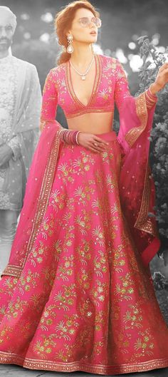 Designer, Party Wear, Reception, Wedding Pink and Majenta color Lehenga in Art Silk fabric with A Line Embroidered, Sequence, Thread, Zari work : 1565648 Sabyasachi Lehenga Bridal, Engagement Lehenga, Heavy Lehenga, Red Thai, Lehenga Dupatta, Lehenga Red, Sabyasachi Lehenga, Outfits Indian, Floral Lehenga