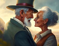 an older couple is posing for a painting