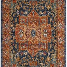 an orange and blue area rug