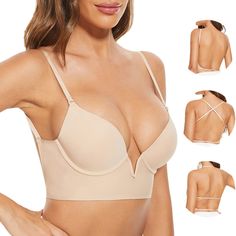 PRICES MAY VARY. MULTIWAY LIGHTLY-LINED BRAS FOR TEEN GIRLS & PETITY WOMEN - Removable, adjustable and convertible straps.Can be worn as T-shirt bras, low back bras, backless bras, halter bras, clear strapless bras, invisible bras, low-cut bras, open back bra or wedding bras. DEEP-V NECK & OPEN BACK BRALETTE FOR LOW BACK DRESS OR TOPS - An innovative adjustable back single-button design strap creates a low-back silhouette. Bra's back strap can be pulled down lower than normal bra to 3.2 inches. Wedding Bras, Open Back Bra, Bras For Backless Dresses, Low Cut Bra, Low Back Bra, Wedding Bra, Low Back Dress, Multiway Bra, Strapless Bras