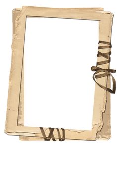 an old photo frame with a ribbon tied around the edges and a blank space in the middle